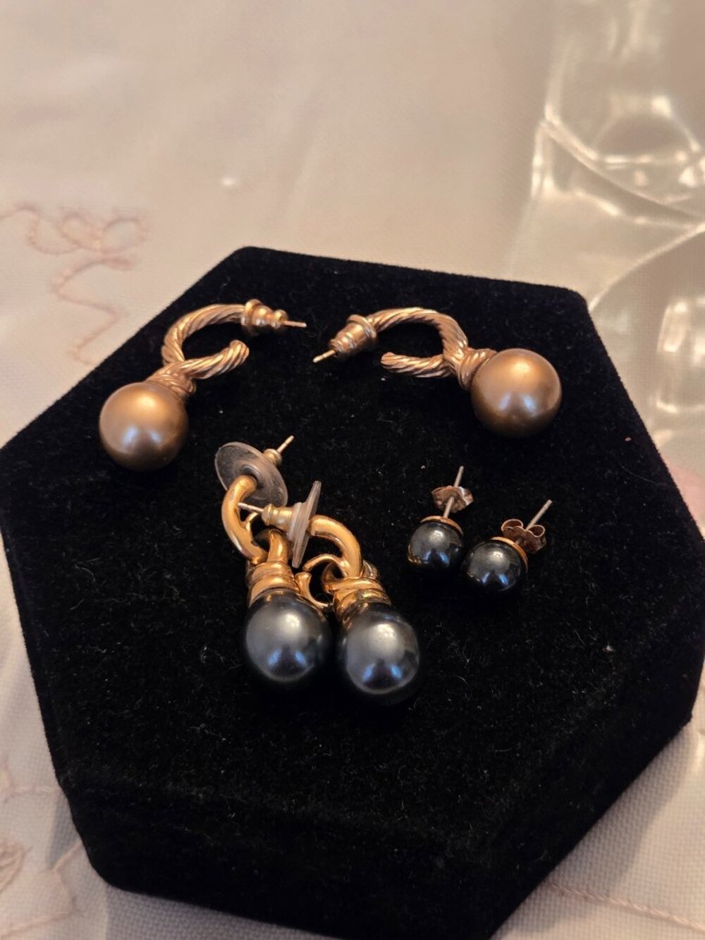 Set of Three Vintage Faux Pearl Earrings